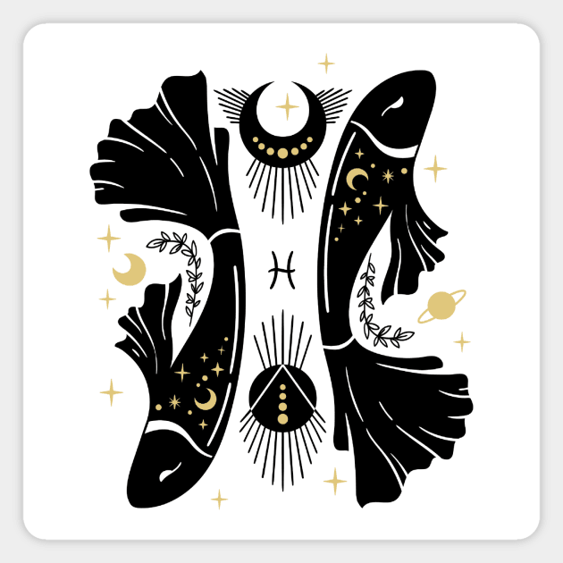 Black and Gold Zodiac Sign PISCES Magnet by KOTOdesign